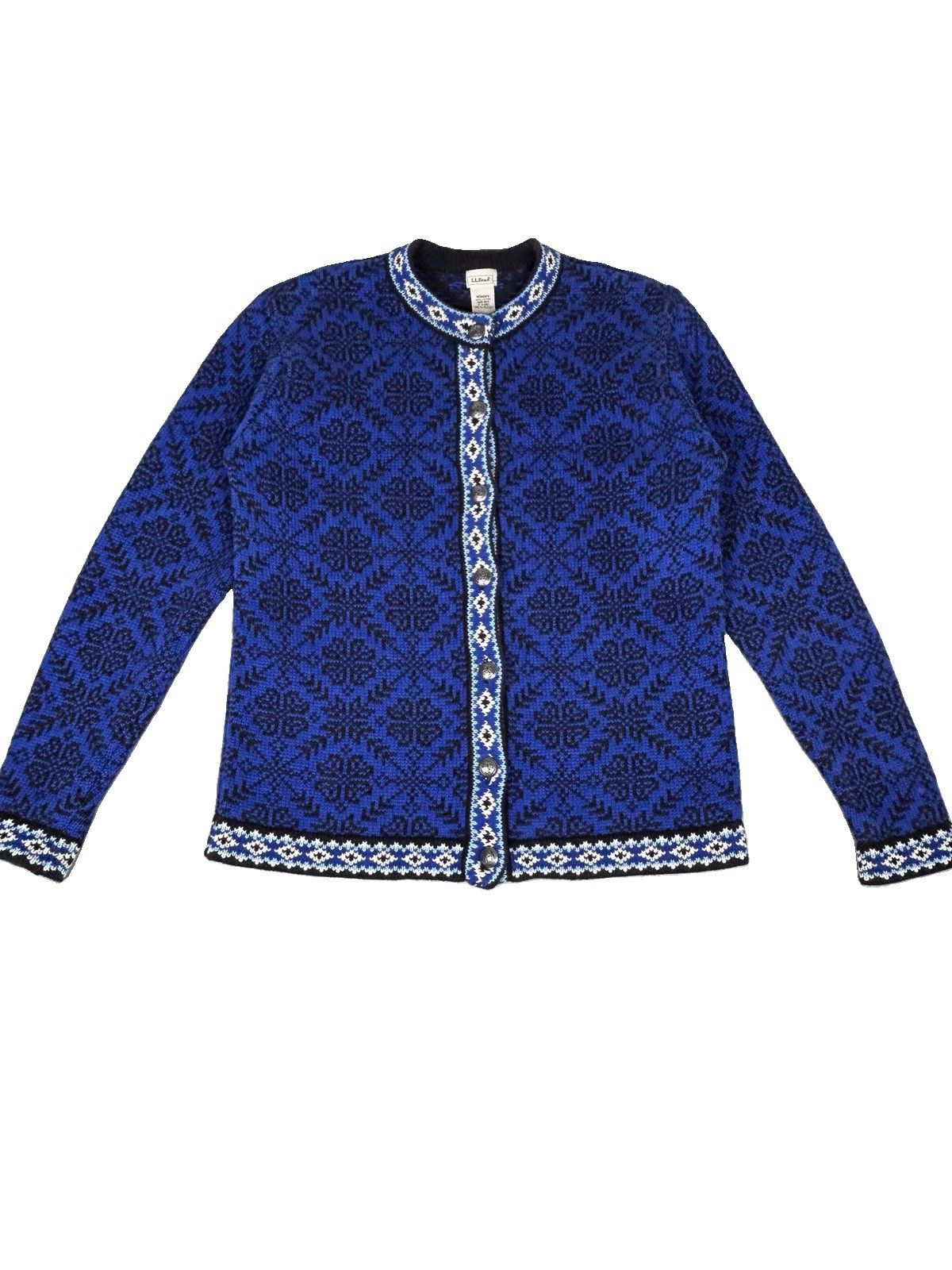 Ll Bean Nordic Cotton Fair Isle Snowflake Cardigan Sweater Women’s Medium